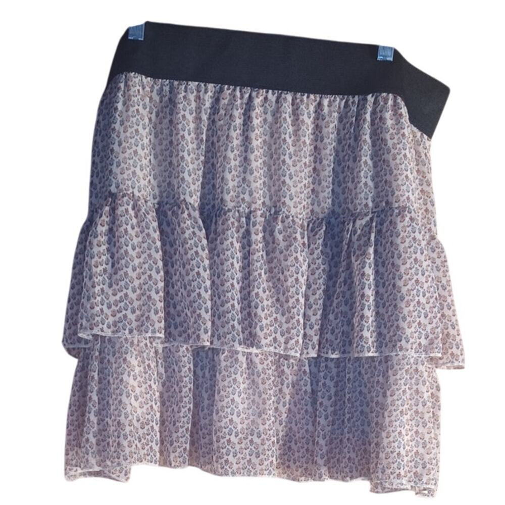 Deb Silk Blend Beige Floral Layered Mini Skirt Elastic Waist Lined Women's 3X